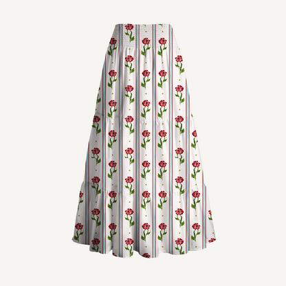 Crimson Dianthus Print Convertible Maxi Skirt & Strapless Dress