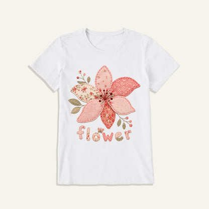 Blush Patchwork Flower Print Crew Neck Cotton Tee
