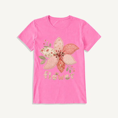 Blush Patchwork Flower Print Crew Neck Cotton Tee