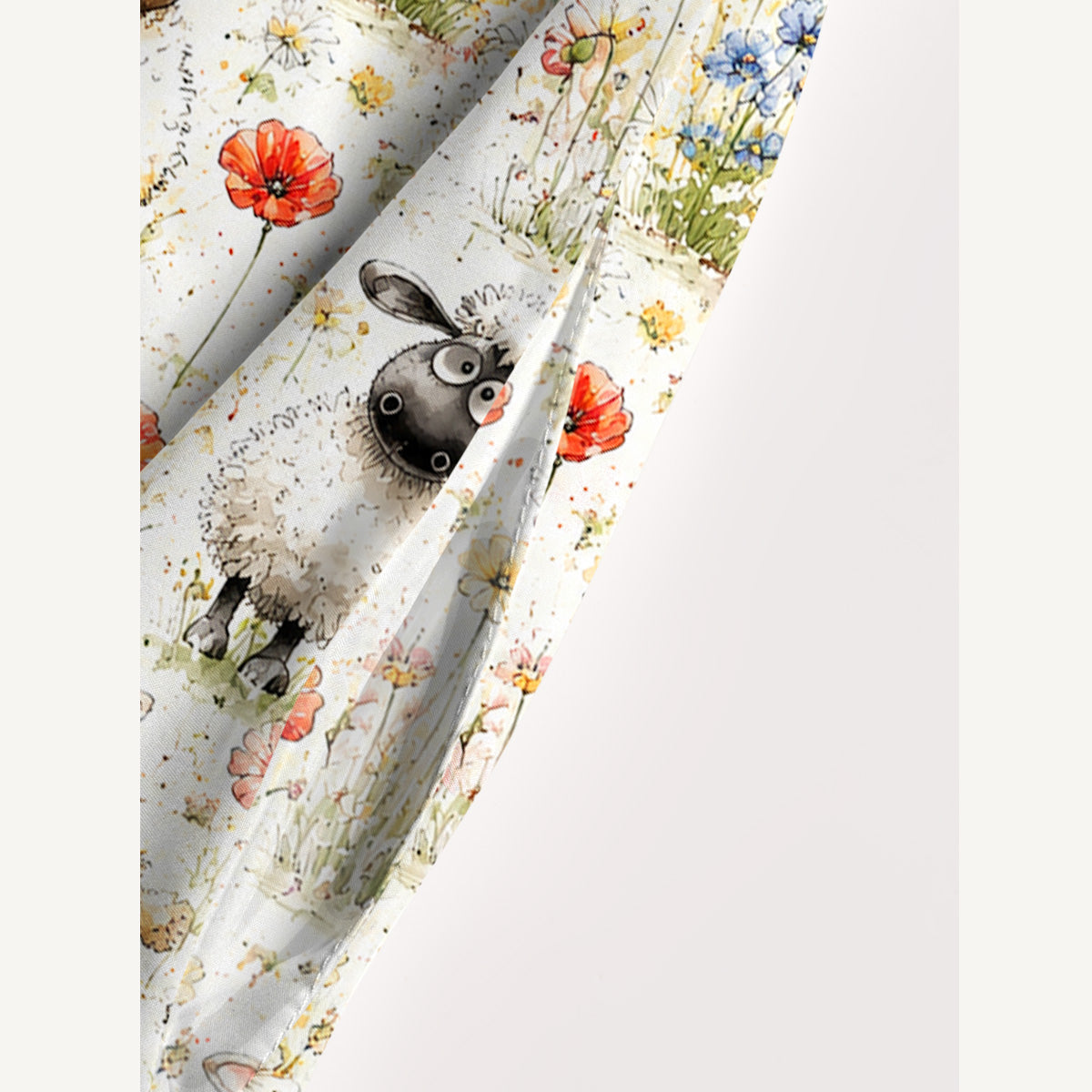 Whimsical Sheep Clipart Print Wide Straps Maxi Dress With Pockets