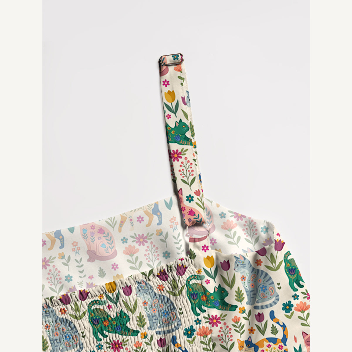 Cute Flower Cat Wide Straps Maxi Dress With Pockets