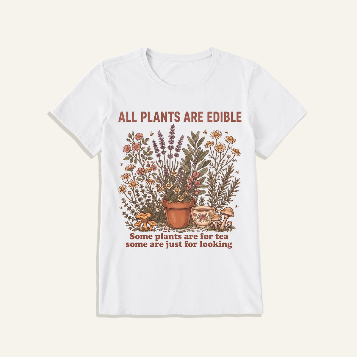 All Plants Are Edible Print Crew Neck Cotton Tee