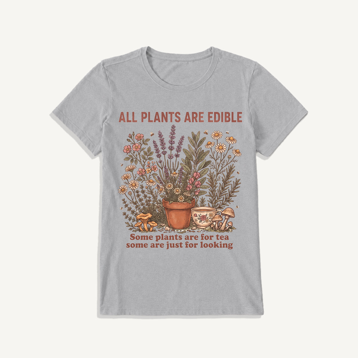 All Plants Are Edible Print Crew Neck Cotton Tee