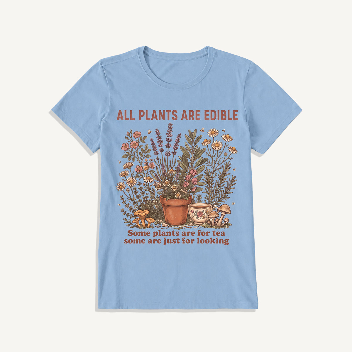 All Plants Are Edible Print Crew Neck Cotton Tee