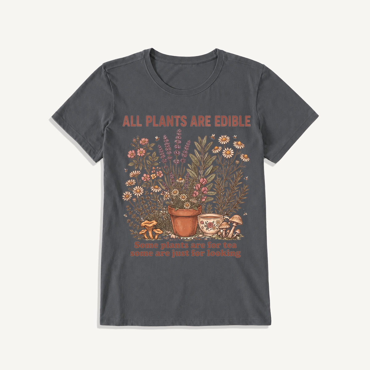 All Plants Are Edible Print Crew Neck Cotton Tee