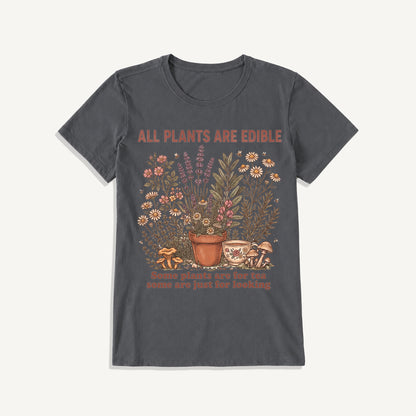All Plants Are Edible Print Crew Neck Cotton Tee