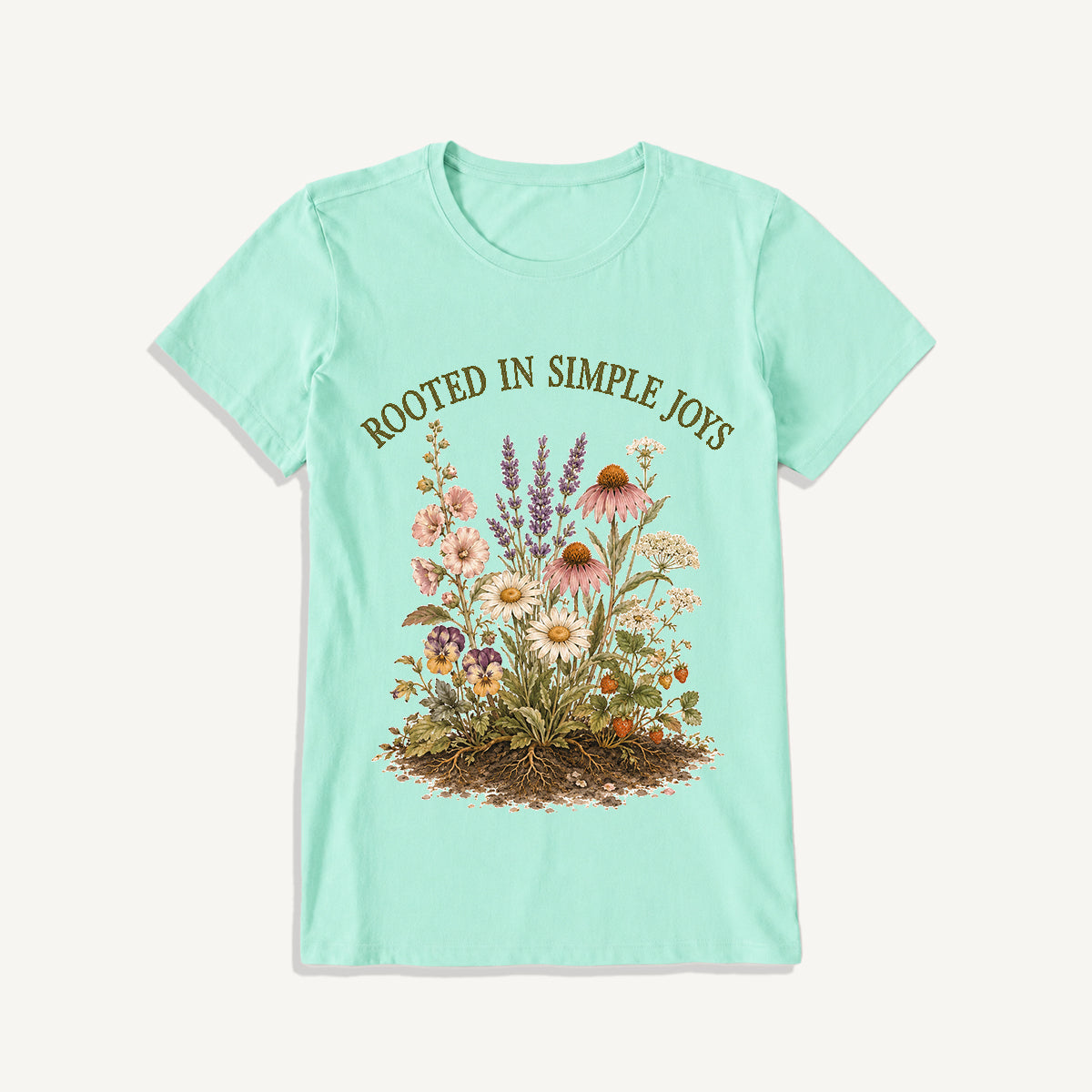 Rooted Wildflower Garden Print Crew Neck Cotton Tee