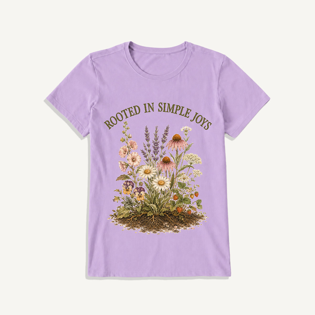 Rooted Wildflower Garden Print Crew Neck Cotton Tee