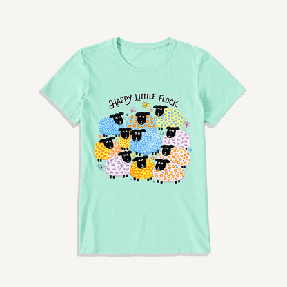 Colorful Happy Flock Print Crew Neck Cotton Tee