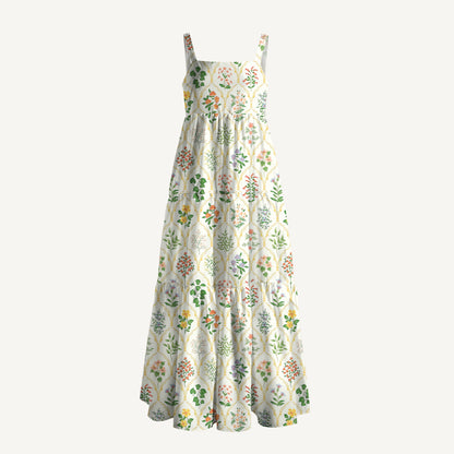 Warm Grid Floral Whisper Wide Straps Maxi Dress With Pockets