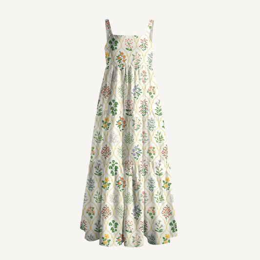 Warm Grid Floral Whisper Wide Straps Maxi Dress With Pockets