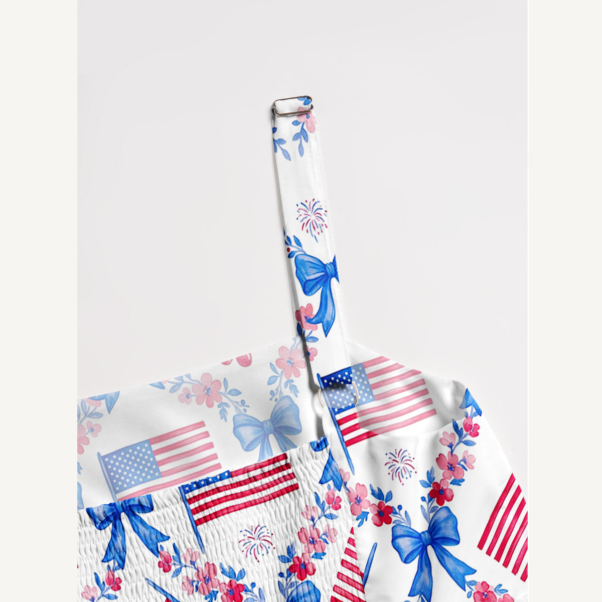 Patriotic Floral Print Wide Straps Maxi Dress With Pockets