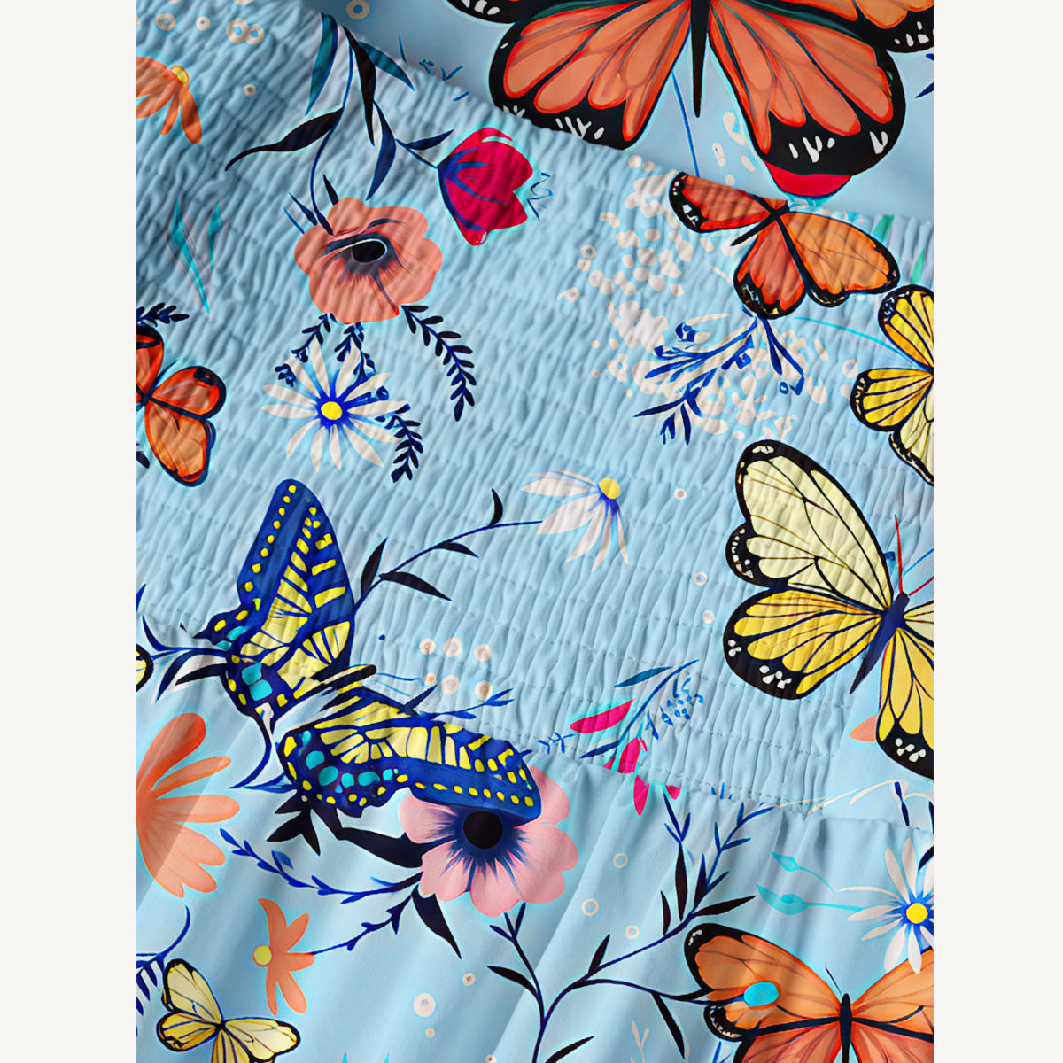 Butterfly Blossom Print Cotton Wide Straps Maxi Dress With Pockets