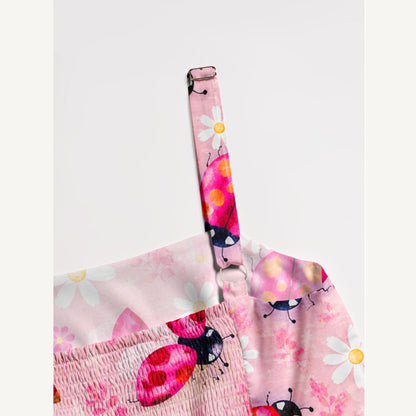Daisy Ladybug Dance Print Wide Straps Maxi Dress With Pockets