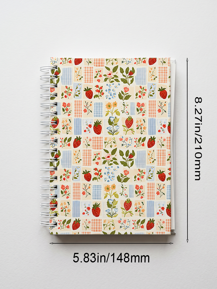 Strawberry Garden Patchwork Print A5 Spiral Notebook