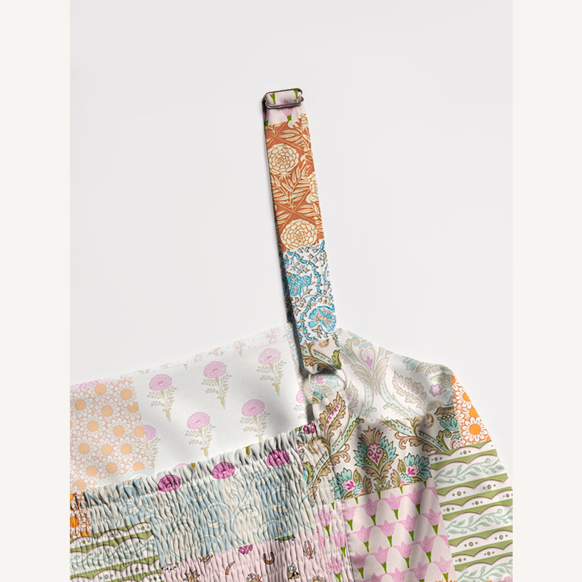 Timeless Floral Patchwork Wide Straps Maxi Dress With Pockets