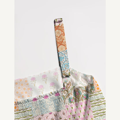 Timeless Floral Patchwork Wide Straps Maxi Dress With Pockets