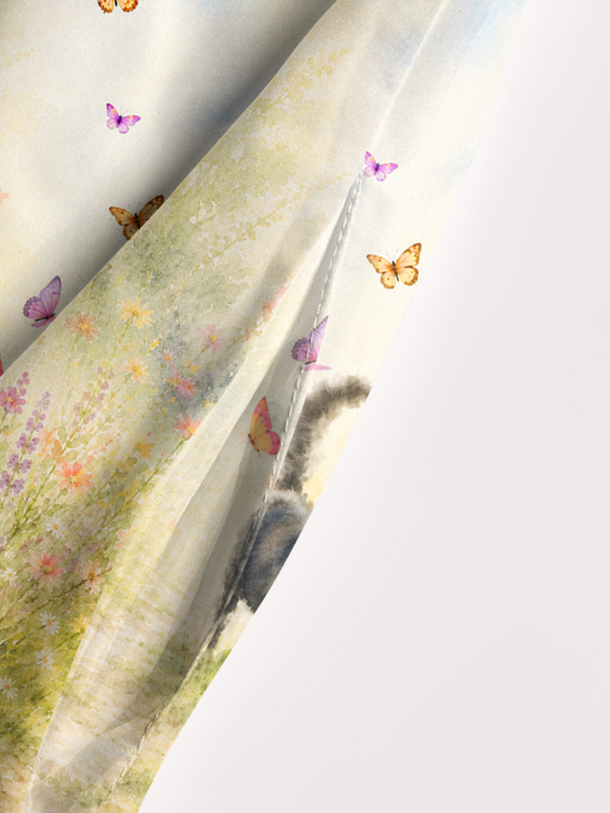 Black Cat in Blooming Garden Watercolor Print Wide Straps Maxi Dress With Pockets