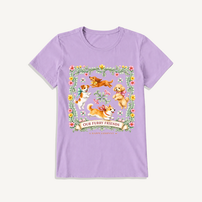 Playful Furry Friends Print Crew Neck Cotton Tee