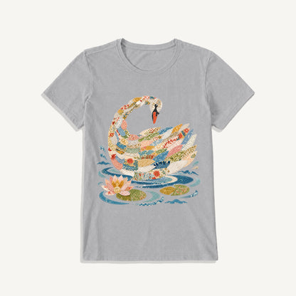 Patchwork Swan Garden Print Crew Neck Cotton Tee