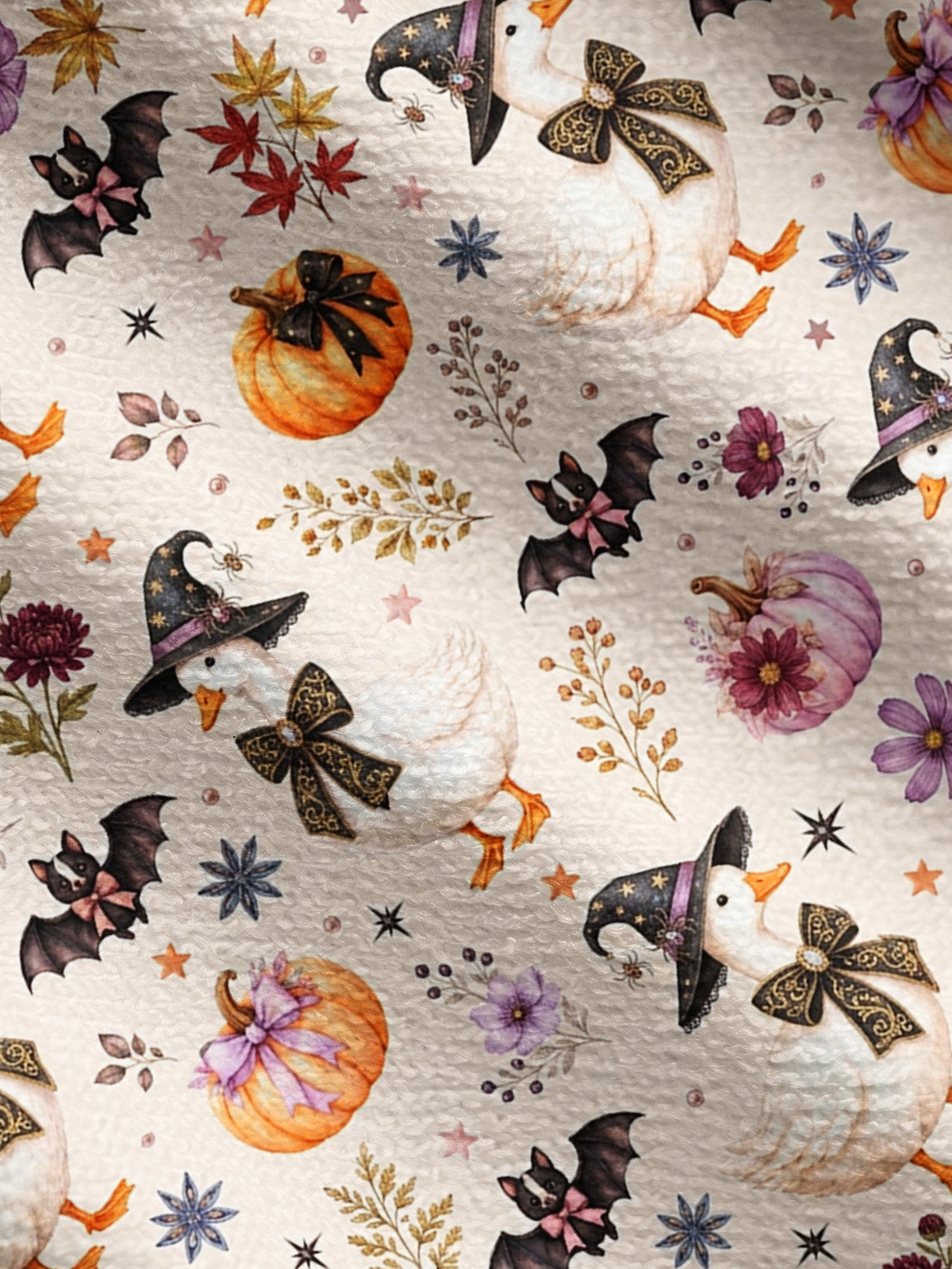 Lightweight Crew Neck Long‑Sleeve Cropped Rustic Halloween Goose Print Fine‑Knit Cardigan