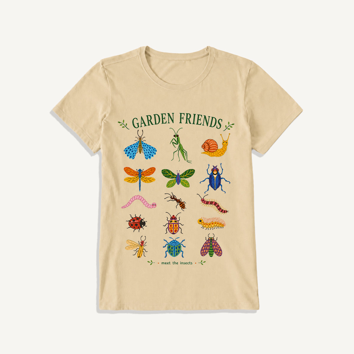 Garden Friends Insect Chart Print Crew Neck Cotton Tee