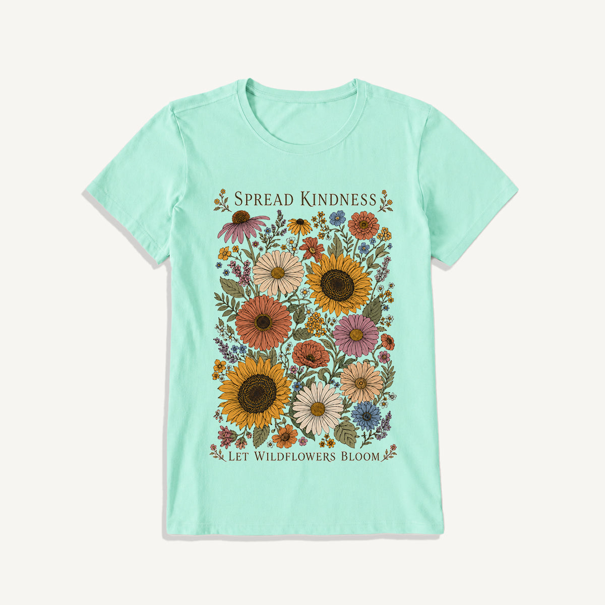 Kindness Wildflower Garden Print Crew Neck Cotton Tee