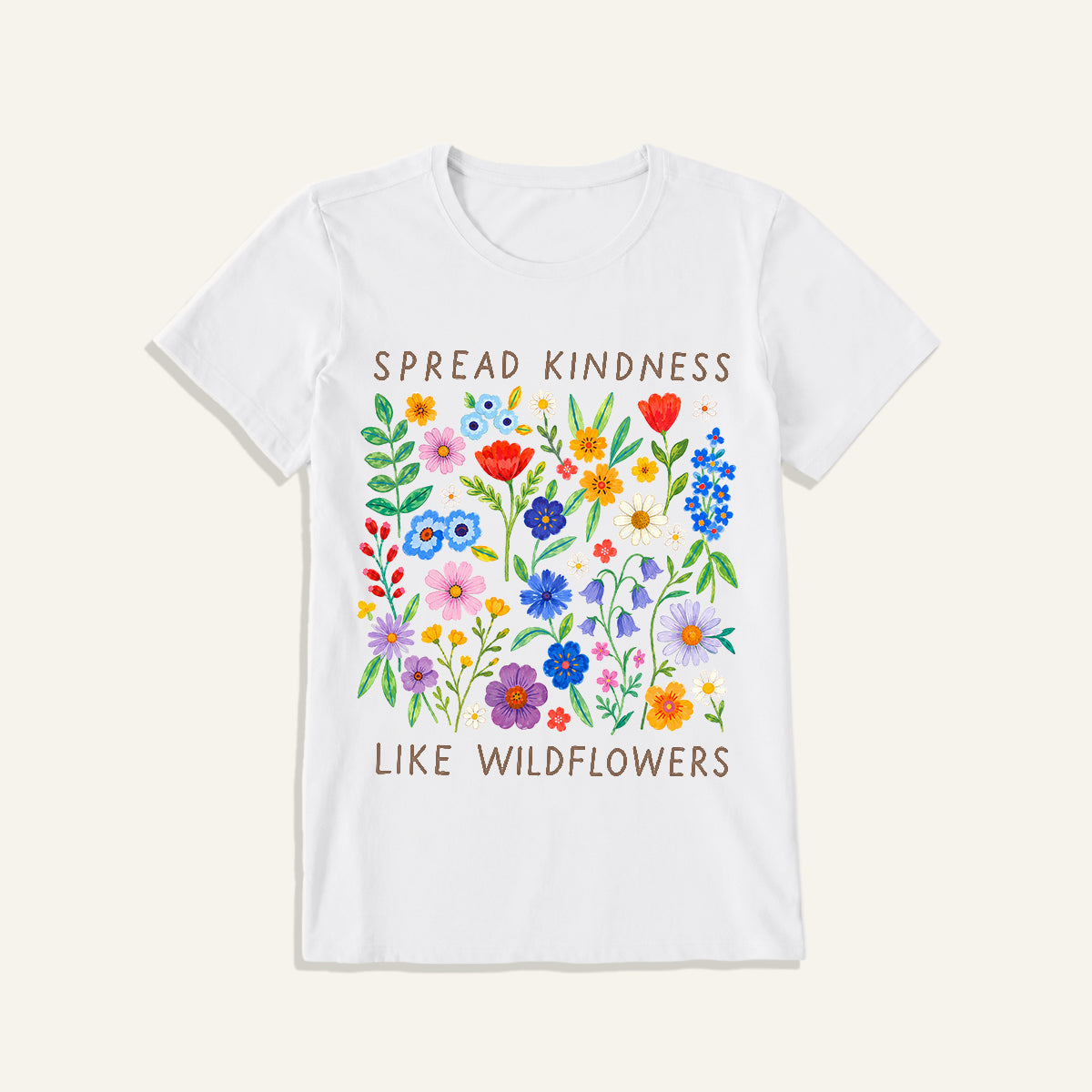 Spread Kindness Wildflowers Print Crew Neck Cotton Tee
