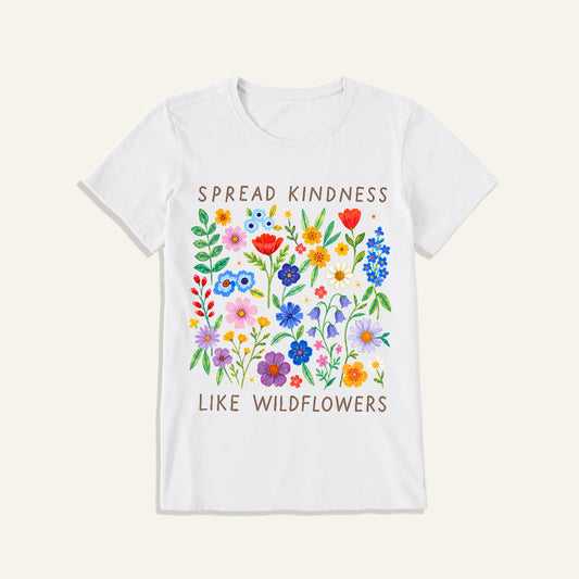 Spread Kindness Wildflowers Print Crew Neck Cotton Tee