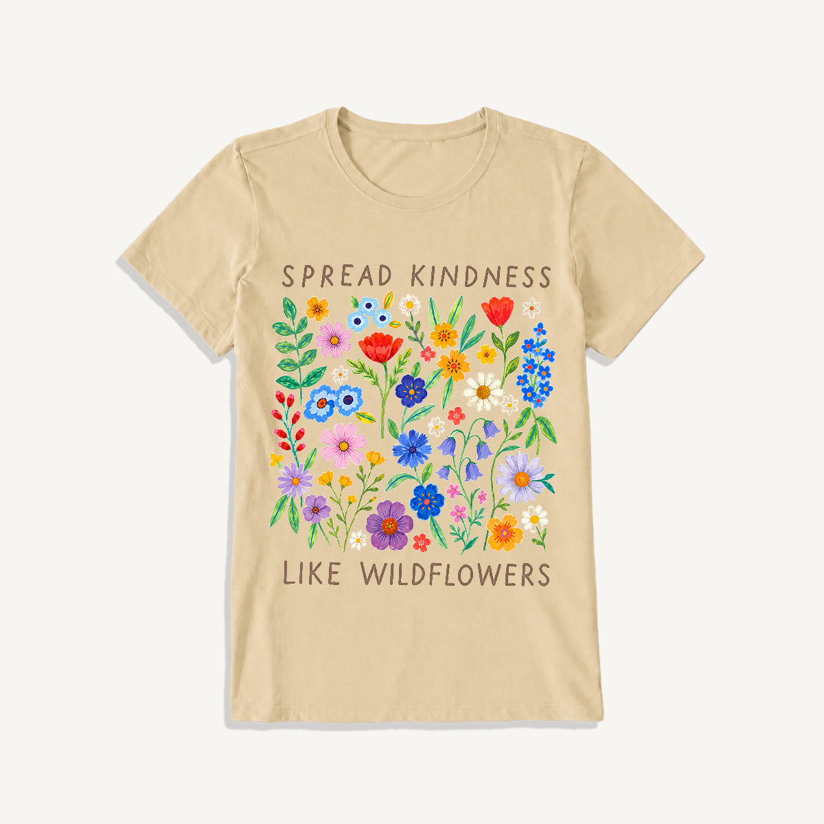 Spread Kindness Wildflowers Print Crew Neck Cotton Tee