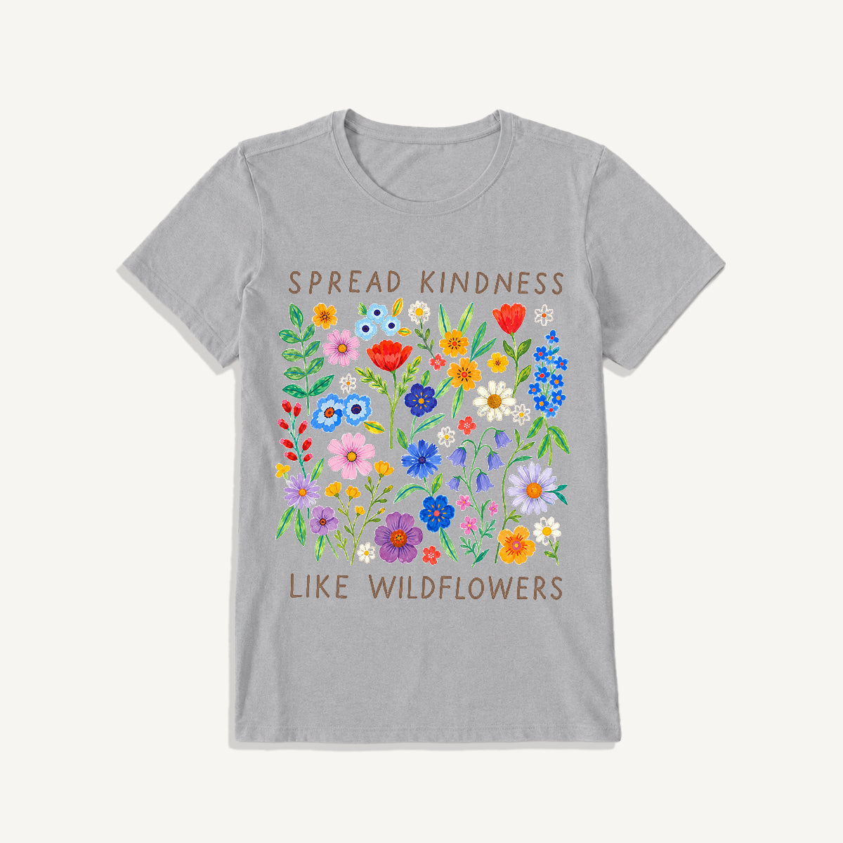 Spread Kindness Wildflowers Print Crew Neck Cotton Tee