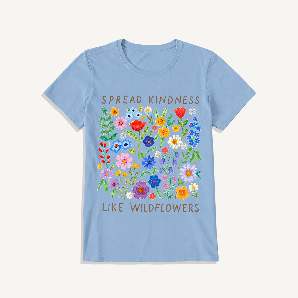 Spread Kindness Wildflowers Print Crew Neck Cotton Tee