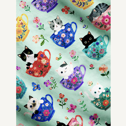 Cute Teacup Kitten Print Ugly Cardigan Sweaters