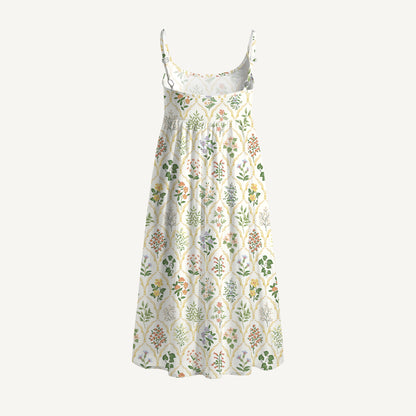 Warm Grid Floral Whisper Print Spaghetti Strap Mini Dress