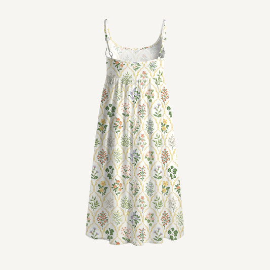 Warm Grid Floral Whisper Print Spaghetti Strap Mini Dress