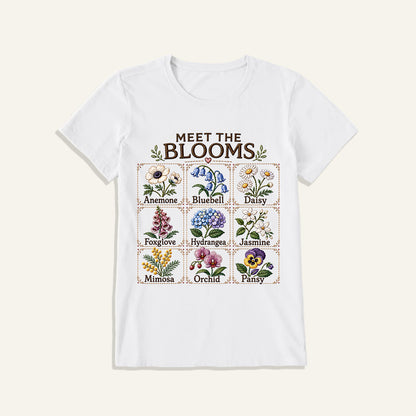 Meet the Blooms Embroidery Chart Print Crew Neck Cotton Tee