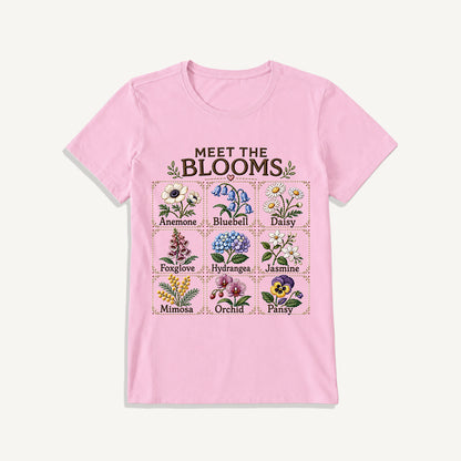 Meet the Blooms Embroidery Chart Print Crew Neck Cotton Tee