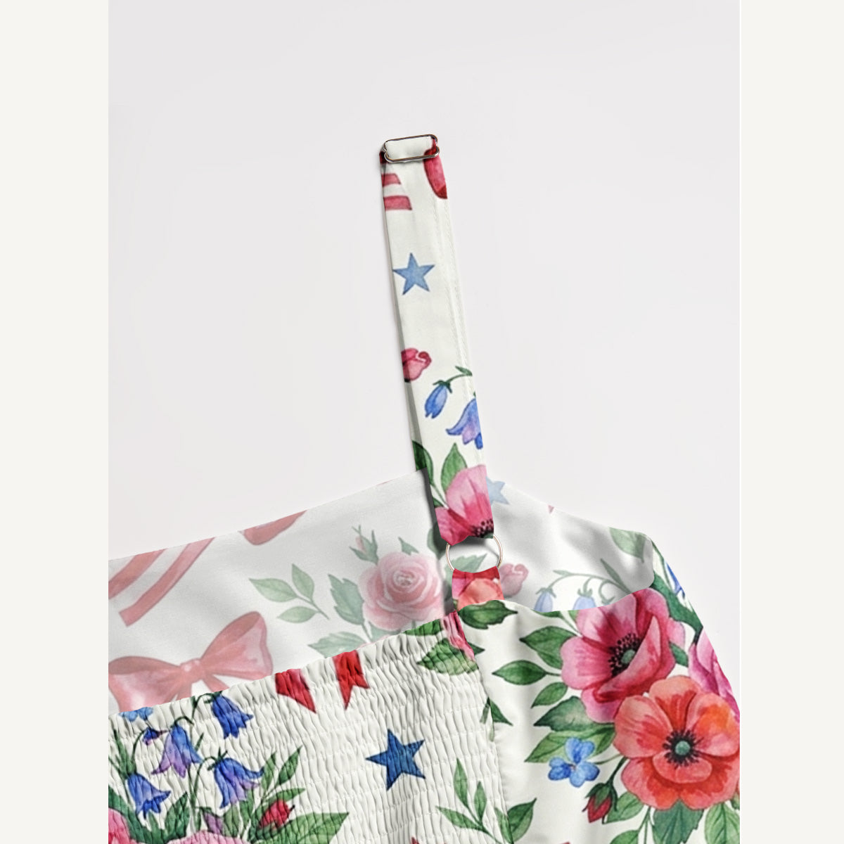 Patriotic Floral Bows Print Wide Straps Maxi Dress With Pockets