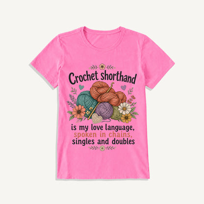 Crochet Love Language Print Crew Neck Cotton Tee