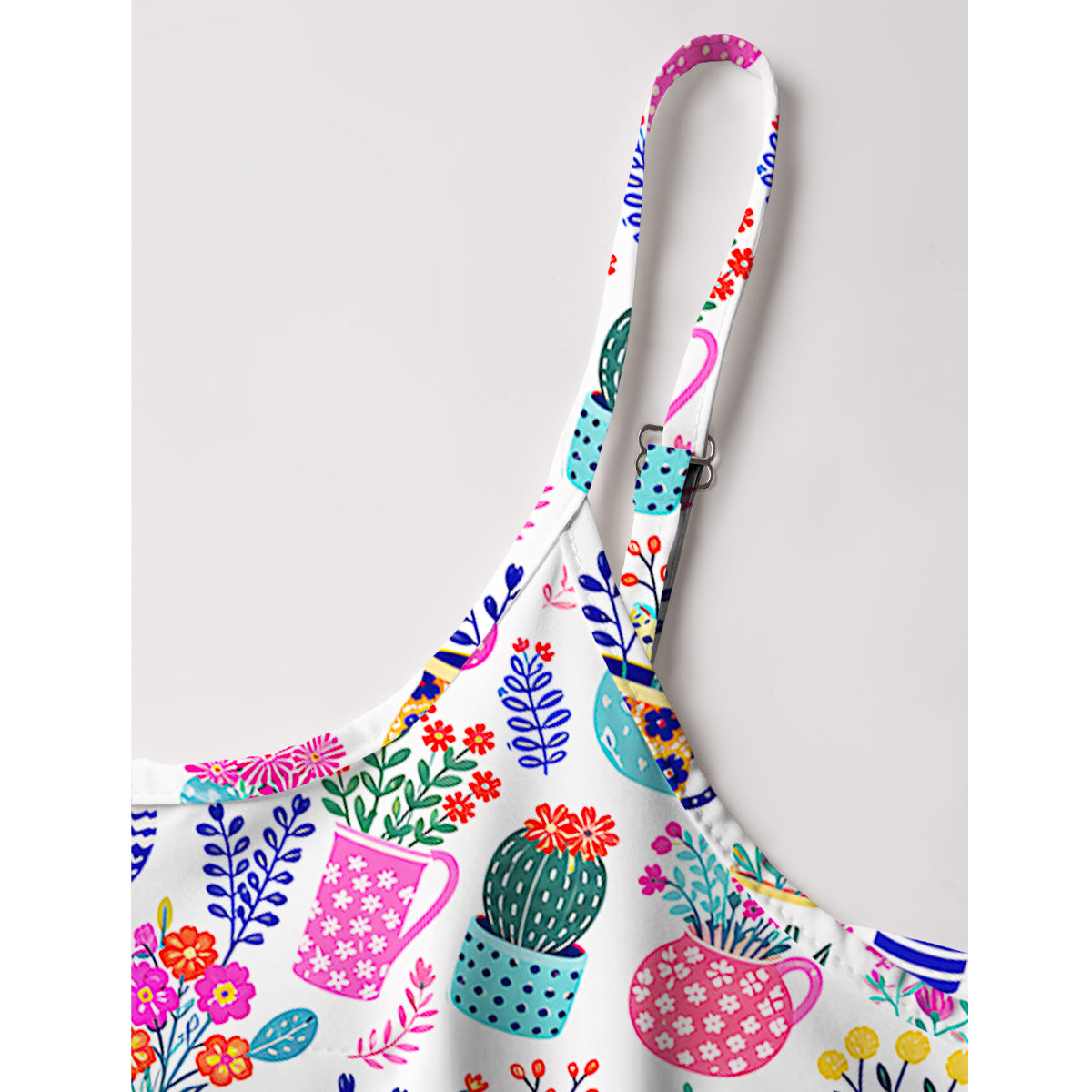 Cactus and Flowers Print Spaghetti Strap Mini Dress