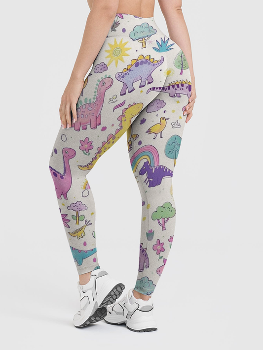 Vintage Soft Sketch-Style Dinosaur Leggings