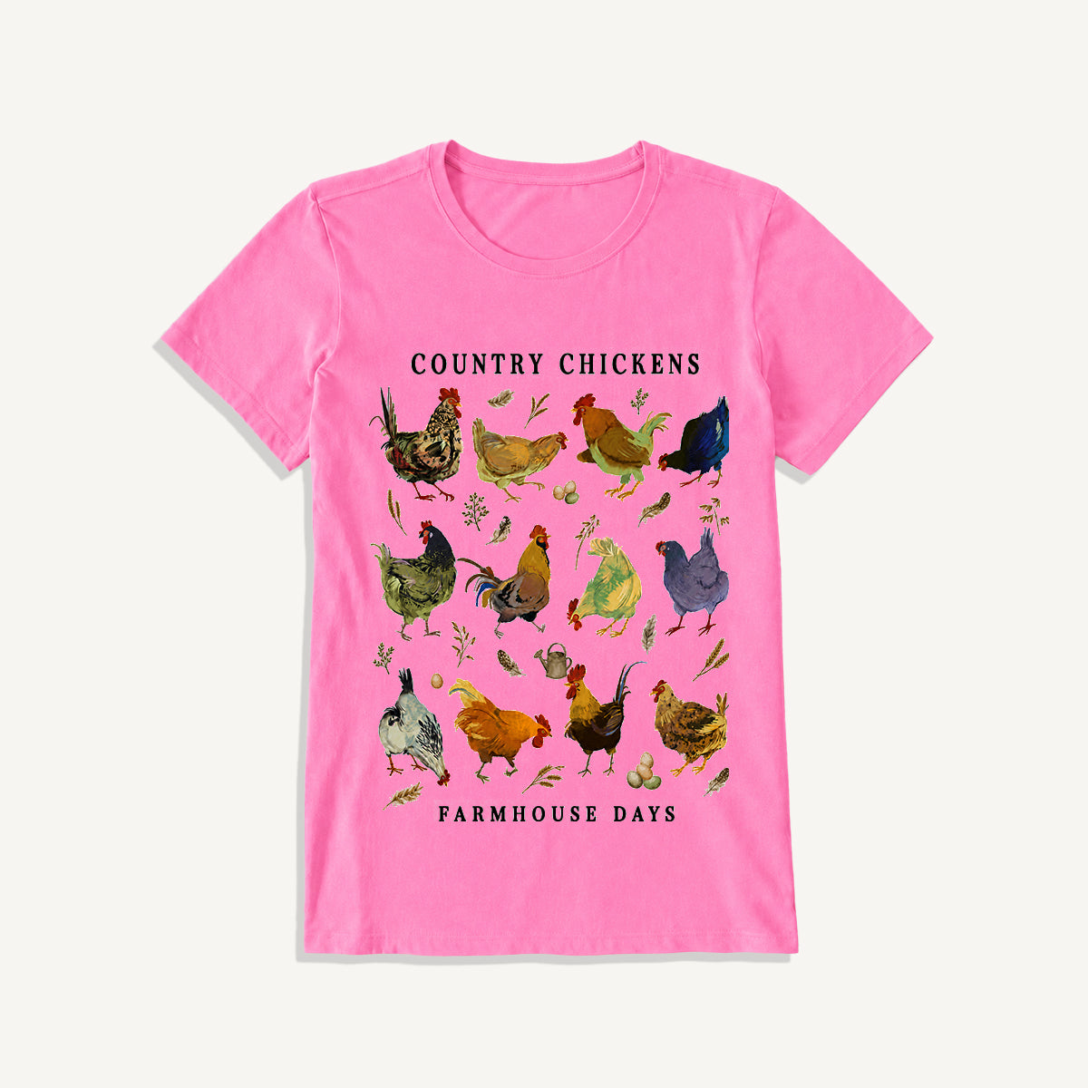 Country Chicken Farmhouse Collection Print Crew Neck Cotton Tee