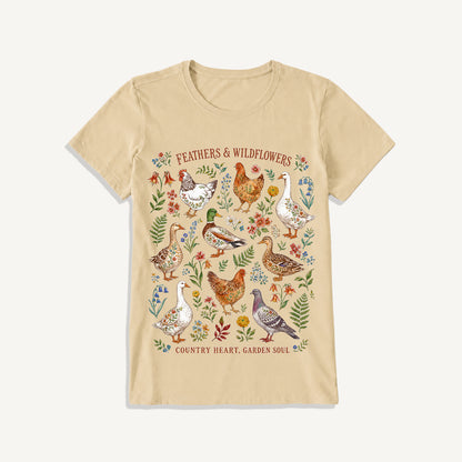 Feathers & Wildflowers Print Crew Neck Cotton Tee