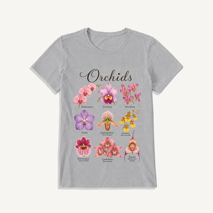 Vintage Orchid Botanical Illustration Print Crew Neck Cotton Tee