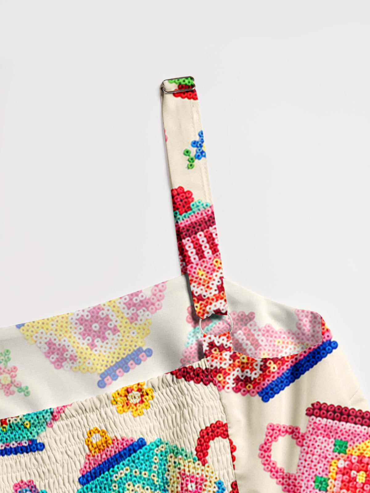 Whimsical Beaded Teapots Print Wide Straps Maxi Dress With Pockets