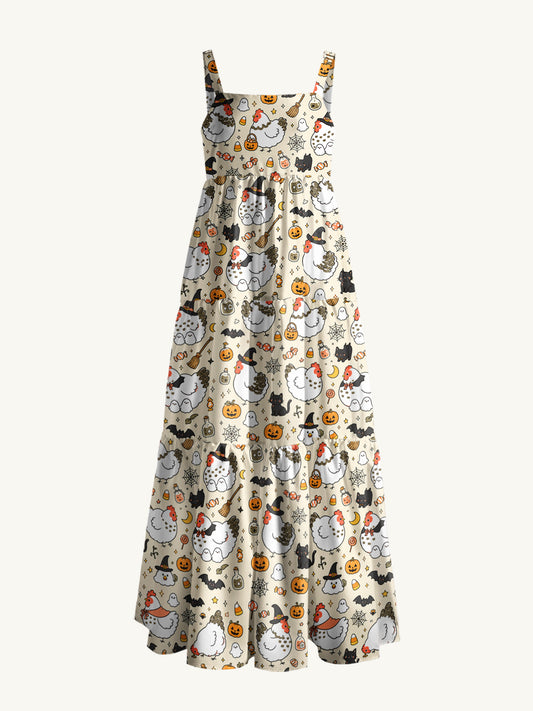 Hen House Haunts Print Wide Straps Maxi Dress With Pockets