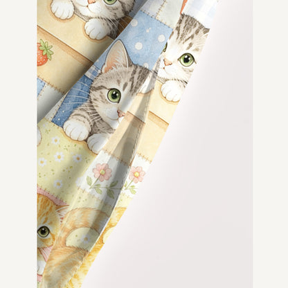 Vintage Patchwork Kitty Print Wide Straps Maxi Dress With Pockets