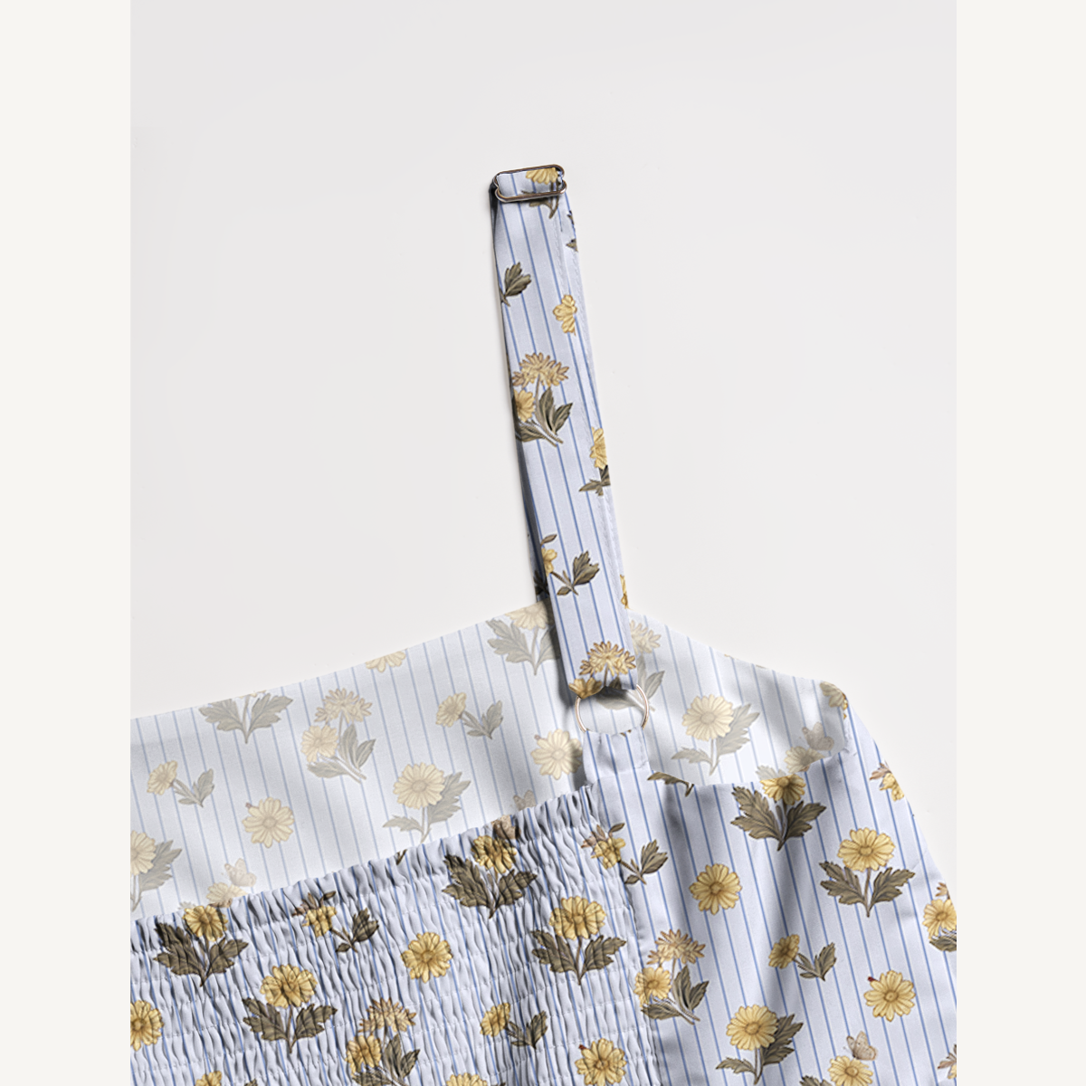 Square Neck Blue Marigold Print Wide Straps Maxi Dress With Pockets