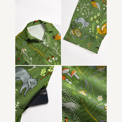 Whimsical Woodland Animals Print Midi Dress For Women With Pockets