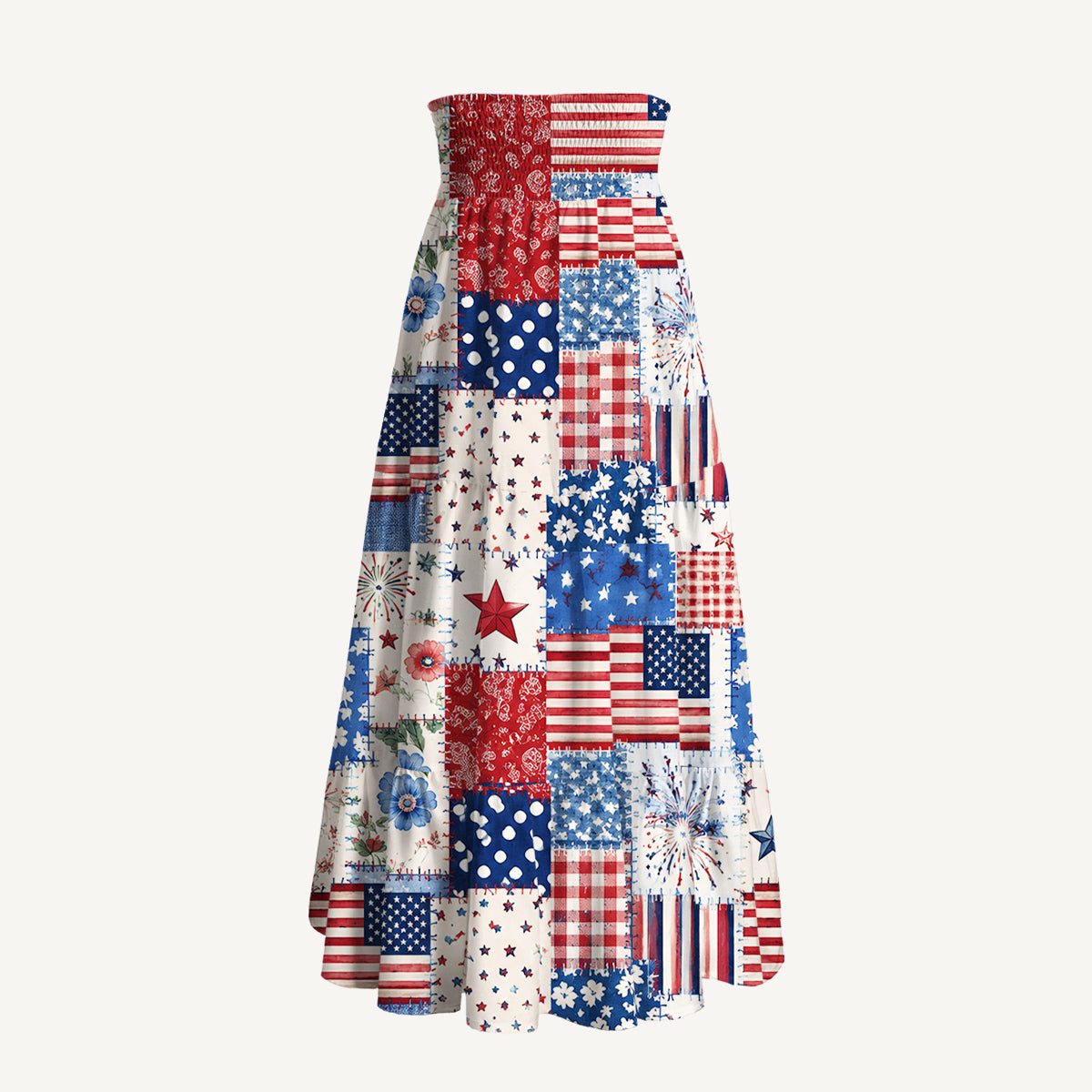 Rustic Americana Patchwork Print Convertible Maxi Skirt & Strapless Dress